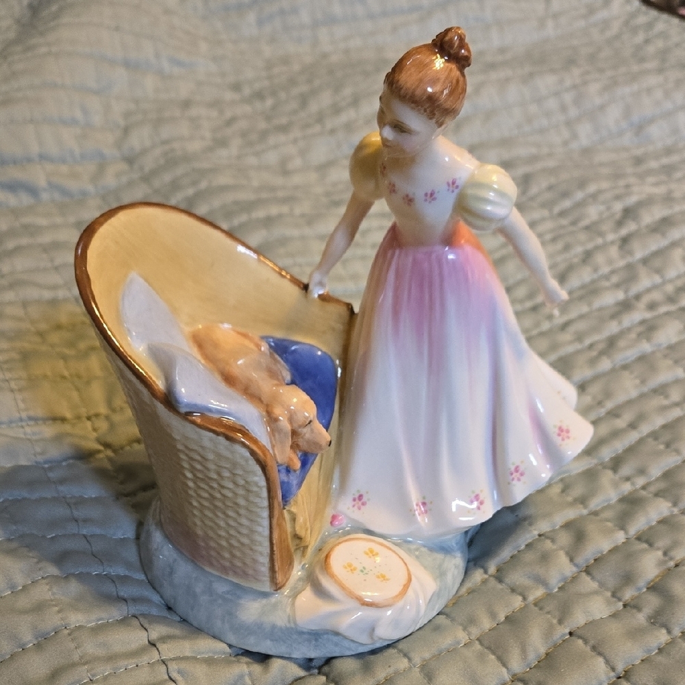 Porcelain Figurine with Pink Dress and Dog